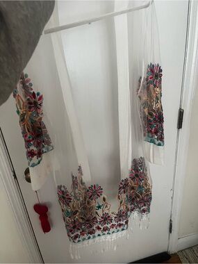 Sheer Embroidered White Women’s Swim Coverup